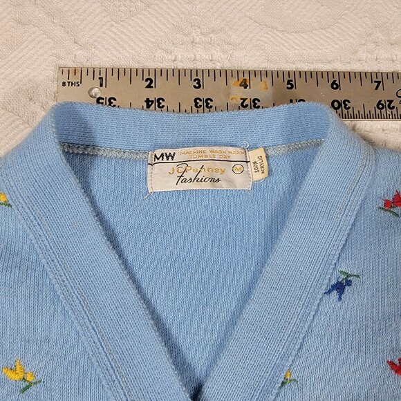 Vintage sweater short-sleeve button front cardigan with embroidery, blue medium - Picture 11 of 16